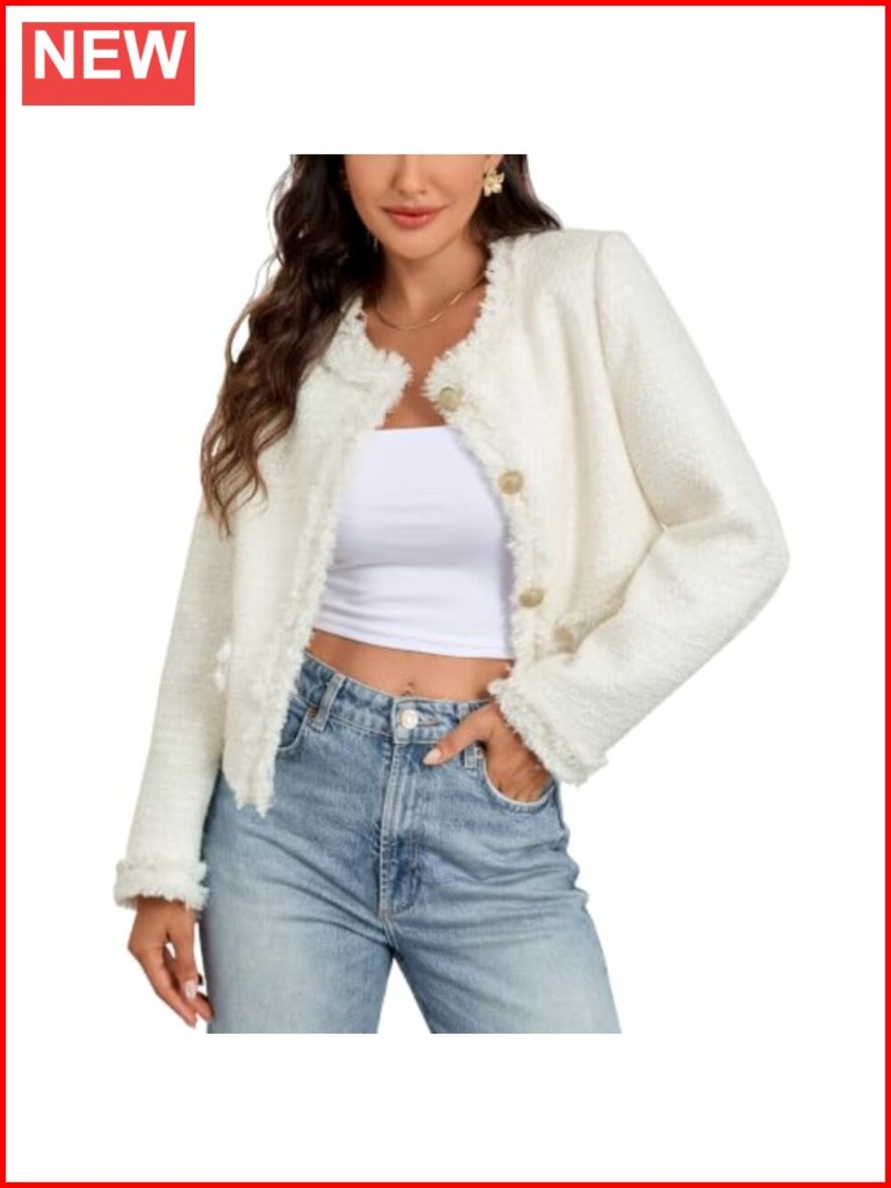 Wool Blend Tweed Cropped Jacket Business Casual Blazer